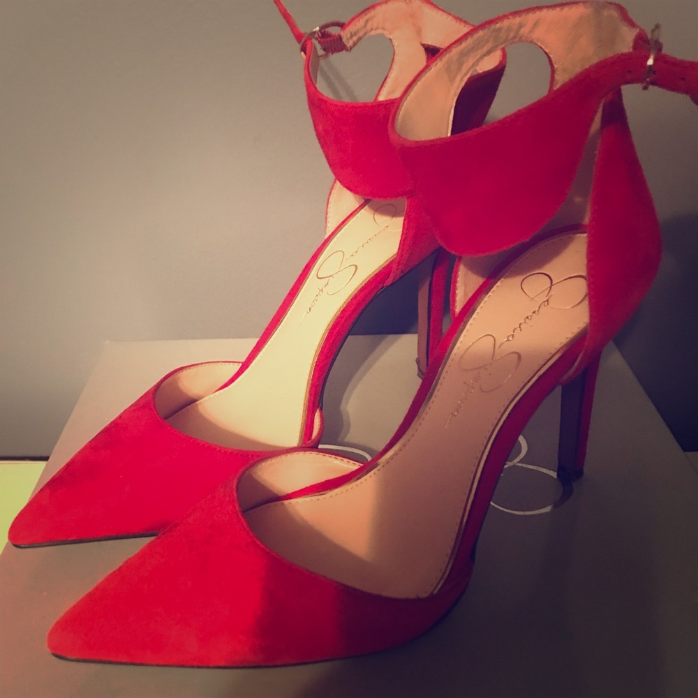 Red velvet pumps